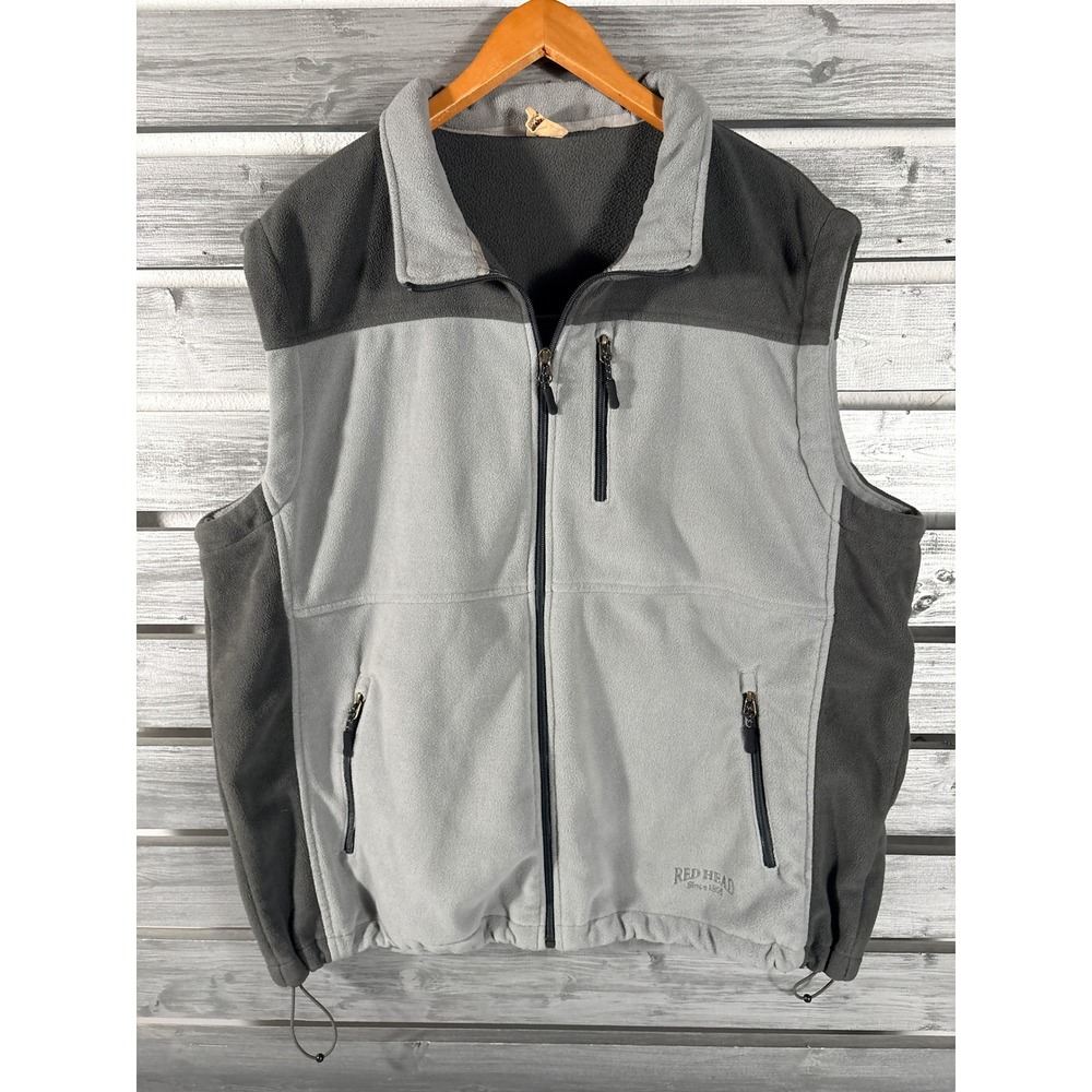 RedHead Mens Gray Fleece Full Zip Vest Jacket Color Block 2XL Outdoor Hiking